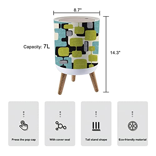 Image of Small Trash Can with Lid Seamless Abstract mid Century Modern Stock 7 Liter Round Garbage Can Elasticity Press Cover Lid Wastebasket for Kitchen Bathroom Office 1.8 Gallon