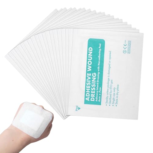 Wound Dressings Adhesive 20pcs Sterile Dressings for Wounds 6cm x 7cm Dressing Pads with Absorbent Patch for Cuts, Burns & Injuries