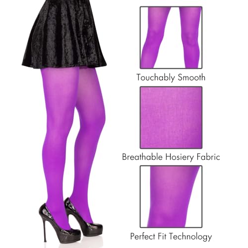 Image of Leg Avenue Opaque Colored Tights for Women, Purple, Queen Size