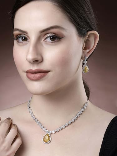 Image of Karatcart Elegant Silver Plated Blue American Diamond Necklace Set for Women