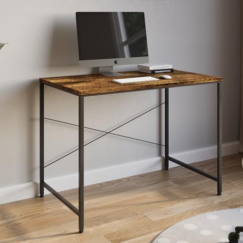 Image of FURLAY Slate Office Desk and Study Table | Century Engineered Wood Desk for Adults & Students | 1 Year Warranty (Rustic & Black, 100 x 60 cm)