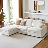 HALLYBEE 101' L Shaped Couch Modular Sectional Sofa with Storage Ottoman Chaise, Modern Modular Sofa, Comfy Sectional Couches for Living Room Apartment, White Chenille