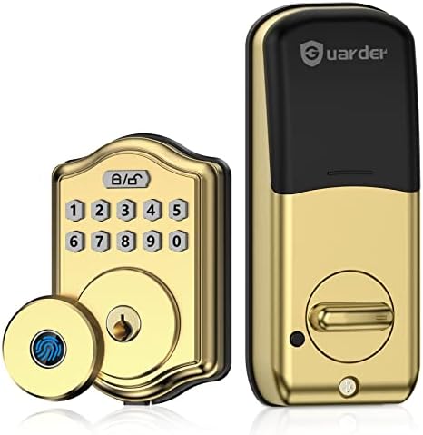 Smart Fingerprint Door Lock, Guarder Electronic Keyless Entry Door Lock with Fingerprint/Keypad Code/Key, 300 User Front Door Lock, Smart Deadbolt IP66 Waterproof Easy to Install for Door Security