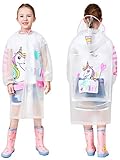 HSTiSan Boys Girls Hooded Rain Suit Waterproof Raincoat Outdoors Student Rain Poncho Lightweight Durable White-unicorn 5-6 Years