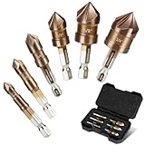 COMOWARE Countersink Drill Bit Set, M35 HSS Chamfer Tool 6 Pcs, 1/4 Inch Hex Shank Chamfer bit, Countersink Drill bit for Wood Metal Stainless Steel Carbon Steel