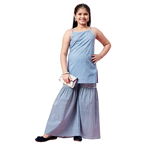 Image of StyloBug Girl's Printed Sleeveless Kurti with Sharara Set Ethnic Wear Dress for Girls