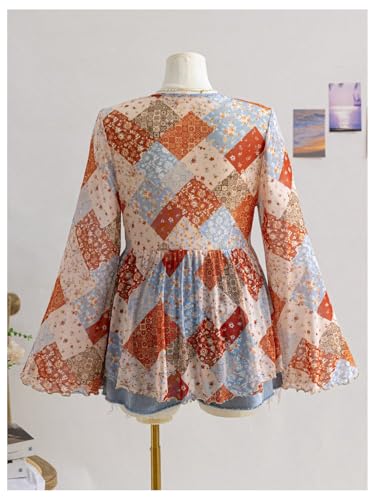 Women's Plus Size Bell Sleeve Tops Mesh Sheer Tie Front 70s Hippie Shirts Western Flared Ruffle Blouses Peplum Top2