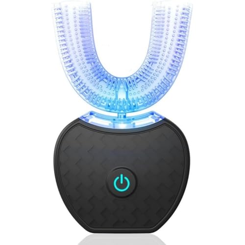 電動音波歯ブラシ/保護歯 口腔清掃ブラシ 経口クリーニングツール/超音波歯ブラシU字型/大人の歯のホワイトニングブラシ/マグネット充電式/自動洗浄/磁気充電式 /360度磁気回転 (ブラック)
