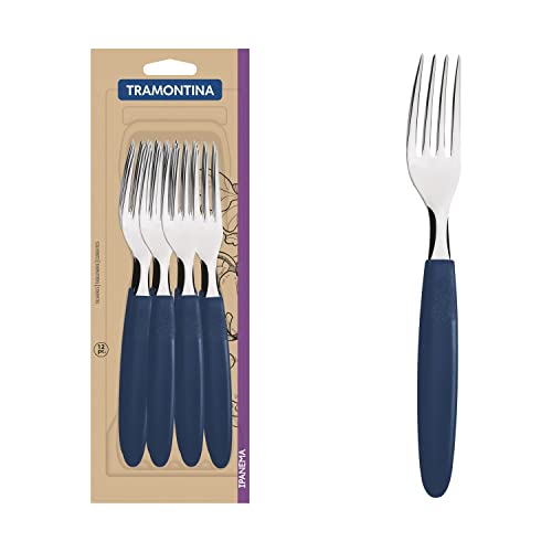 Conjunto de Garfos de Mesa Tramontina Ipanema com Lâminas em Aço Inox e Cabos de Polipropileno Azul