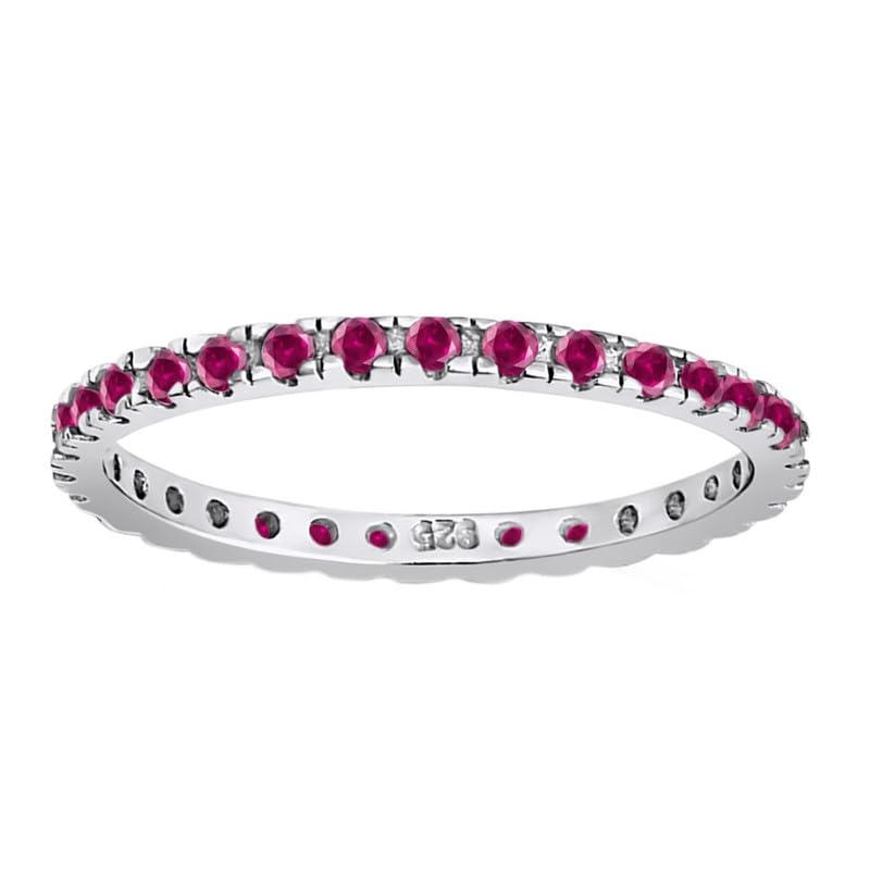 925 Sterling Silver July Birthstone Natural 1.50 Mm Ruby Full Eternity Band Gift For Her Women Ring3