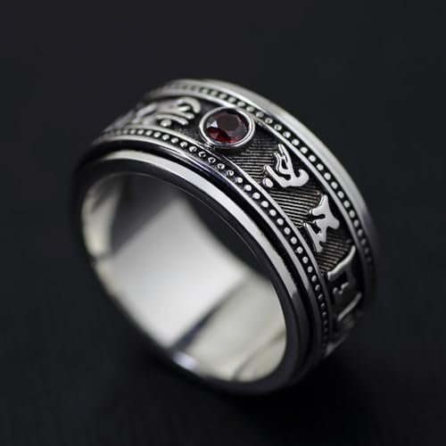 Feng Shui Ring, Retro Tibetan Buddhist Ring, Six-Word Mantra Rings, Sterling Silver Spinner Rings for Men Women, Chinese Wealth Amulet, Good Luck Jewelry2