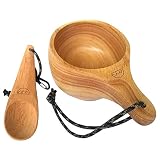 Coopers Bay "Kyrre Nordic Kuksa - Large Hand Carved Solid Wood Camp Mug & Spoon Set - This Eco-Frien