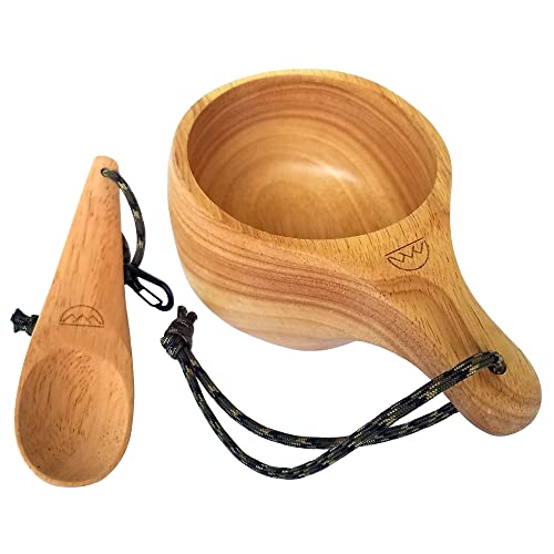 Coopers Bay "Kyrre Nordic Kuksa - Large Hand Carved Solid Wood Camp Mug & Spoon Set - This Eco-Friendly Camping Bowl And Spoon Is A Great Addition To Your Family Camping Cooking Gear - 12.5 Oz/350 Ml #TOP25