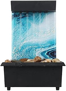 POHOVE Tabletop Water Fountain,Portable Indoor Meditation Waterfall Decoration,USB/AA Battery Cobblestone Tabletop Fountain Relaxing Water Sound Water Feature for Desktop Table Decorative(Blue)