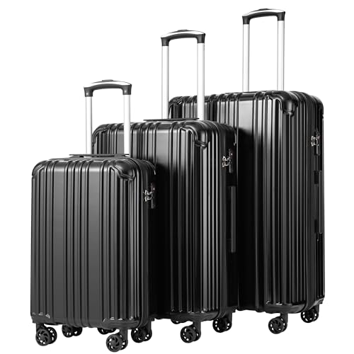 COOLIFE Luggage Expandable Suitcase PC+ABS 3 Piece Set with TSA Lock Spinner Carry on 20in24in28in(Black, 3 piece set) Black 3 piece set