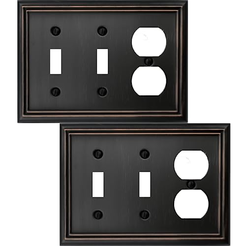 OKAWYC Double Toggle/Single Duplex Light Switch Cover Adler Metal Wall Plate, 2-Pack Aged Bronze 3 Gang, Light Switch Cover Outlet Cover Decorative Wallplate, Durable