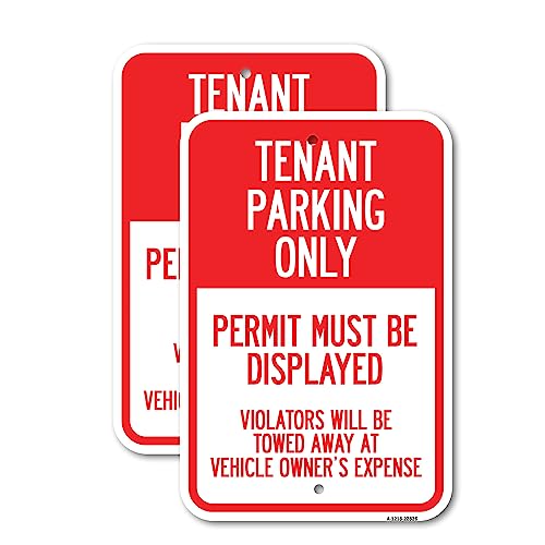 (2 Pack) Tenant Parking Only Display Permit Violators Towed at Owner Expense | 12