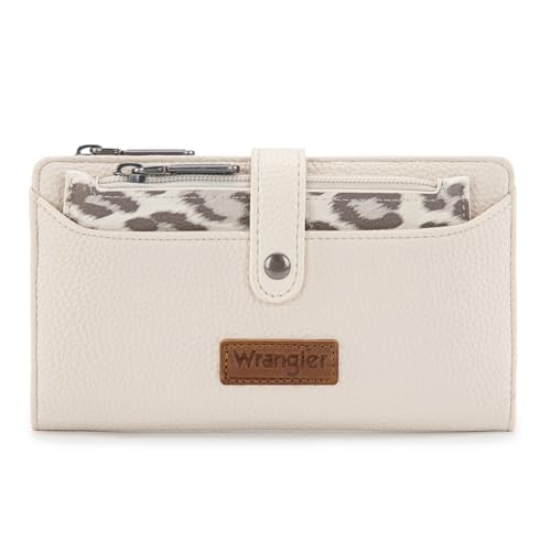 Montana West X Wrangler Women's Wallets Western Leopard Print Wallets, Card Cases & Money Organizers Ladies Female Bifold Clutch Wallet White Credit Card Cash Wallet with Removable Coin Purses