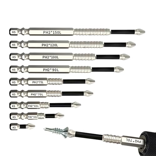 Set di cacciaviti magnetici – Set di punte per trapano | 9 punte per cacciavite elettrico per trapano | Alta precisione magnetica per gli appassionati della creazione e riparazione domestica, 25 50 65