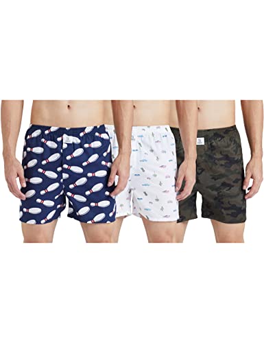 Image of Longies Pure Mens 100% Cotton Boxers (Pack of 3) Regular Shorts (LGBOXPO3V003 Camo,White,Navi3329 2XL)