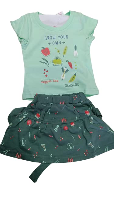 Vinod gerenal store Baby Girls Cotton Solid Top and Printed Skirt Set