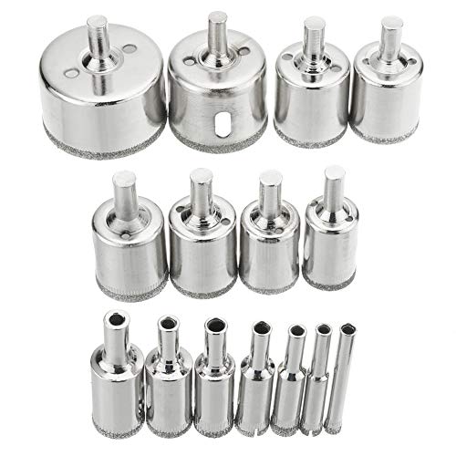 Broca de diamante BOLLAER para mármol, vidrio y cerámica (set de 15 piezas), diámetros de 6 a 50 mm, acero al carbono