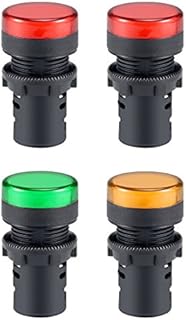 sourcing map 4Pcs AC 220V Indicator Lights, Red+Red+Green+Yellow LED, Flush Panel Mount 7/8" 22mm