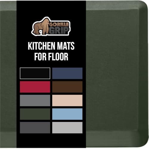 Image of GORILLA GRIP Cushioned Antifatigue Kitchen Mat for Floor, 48x20, Green | 3 /4 Inch Thick Ergonomic Office Standing Desk Mats, Waterproof and Stain Resistant Pebbled Top, Supportive Padded Foam Rug