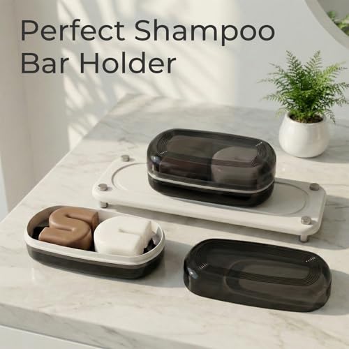 AIMAIAIMAI Shampoo Bar Holder Travel Case for Two Bars – Compatible with Kitsch Solid Shampoo & Conditioner Bars, Large Soap Container for Bathroom or Travel (1 Pack, Black Style A-Large)