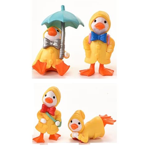 ALHBEJT 4Pcs Duck Statue for Holding Umbrella Home Decor Little Duck in Raincoat Resin Sculptured Hand Painted Figurine Cute Animal Sculptures and Statues (Yellow)