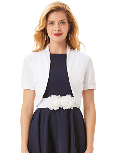 Basic Cotton Pleated Sides Bolero Shrug For Women (L,White) #TOP3