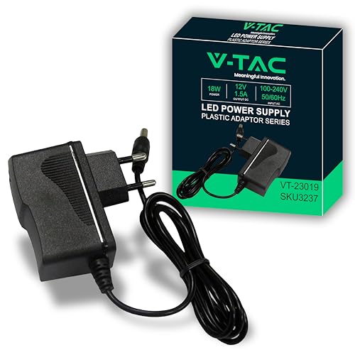 V-TAC Adaptador de Corriente 12V 18W 1,5A - Fuente de Alimentación para Cámaras, Tiras LED, Módems - Transformador 12V Doméstico para Pantallas, Equipos Electrónicos - Entrada AC 100-240V