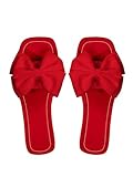 Verdusa Women's Bowknot Flat Sandals Summer Open Toe Slide Slip On Sandals Red 11