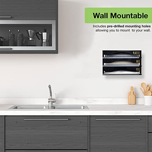 OnDisplay Luxe Acrylic 3-in-1 Plastic Wrap/Wax Paper/Aluminum Foil Dispenser for Drawer or Wall Mountable - Cling Wrap/Parchment Paper/Tin Foil Holder for Kitchen (Black 3-in-1) by OnDisplay - Image 8