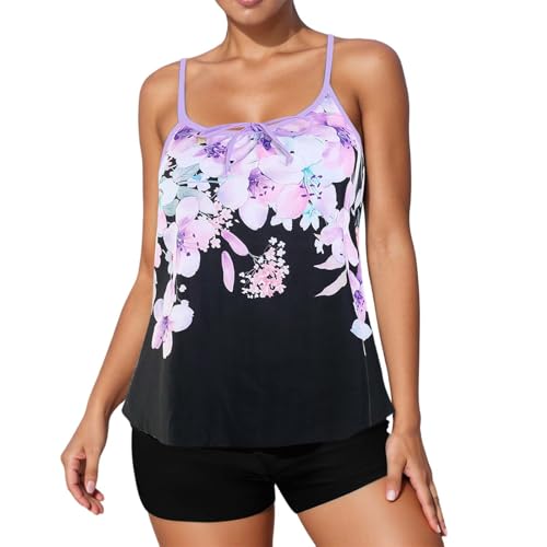 Maillot de bain tankini encolure en V rembourré avec caleçon shorty double épaisseur
