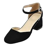 escarpin pas cher  Birdsight Escarpin Femme Talon Bloc Moyen Bride Cheville Boucle Carrés Daim Chaussures d\'été Bout Carrés Ballet Sexy Soirée 5CM(Noir，36