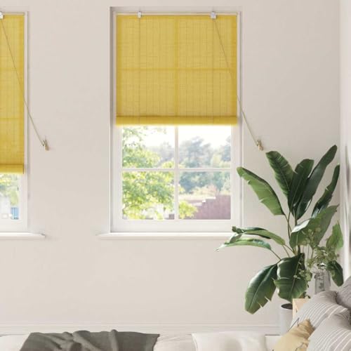 Estor enrollable con cortinas de bambú, 90 x 220 cm, color amarillo, para ventanas sin taladrar, estor opaco de repuesto para interiores