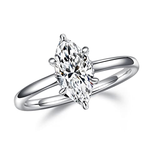 MOOSEA Marquise Moissanite Rings for Women, 1.5CT D Color VVS1 Clarity 14K White Gold Vermeil Moissanite Engagement Ring