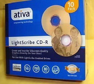 ATIVA LightScribe CD-R Recordable Media with Slim Jewel Cases, 700MB/80 Minutes, Pack of 10