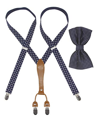 Doloise Men's Suspenders Bowtie Set Elastic Y Shape Style Women's Suspenders Bowtie For Wedding&Formal Events(Navy Nots) #TOP1