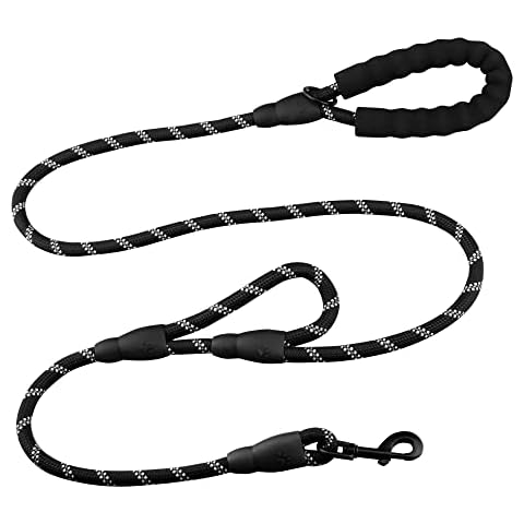 Rope Dog Lead, 6FT Dog Leash with 2 Handles and Highly Reflective for Puppy, Medium and Large Dogs (Black) Cover