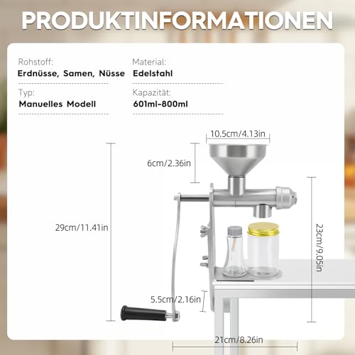 Foto von Zertylre Manuelle Ölpresse, ölpresse kaltpressung, handölpresse für Erdnuss-, Sesam-, Leinsamen- und Rapsöl zum physikalischen Pressen und kontinuierlichen Auspressen,Edelstahl-Ölextraktor