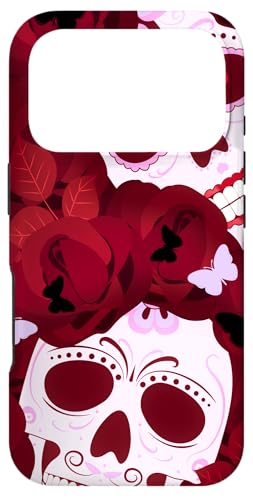 Sugar Skull Phone Case,Skulls and Roses Butterfly Black Red スマホケース iPhone 17 Pro 用