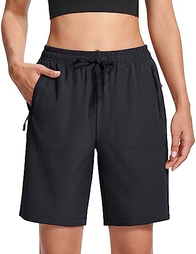 MAGCOMSEN Hiking Shorts Women 8 Inch Inseam Lightweight with Pockets Quick Dry Running Shorts Golf Black L