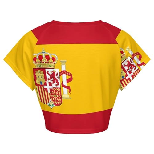Flag of SpainWomen's Short-Sleeved Cropped T-Shirt, Casual Round Neck Cropped Basic T-Shirt4