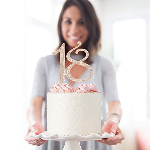 18 Cake Topper - Premium Rose Gold Metal - 18Th Birthday Party Sparkly Rhinestone Decoration Makes A Great Centerpiece - Now Protected In A Box #TOP5