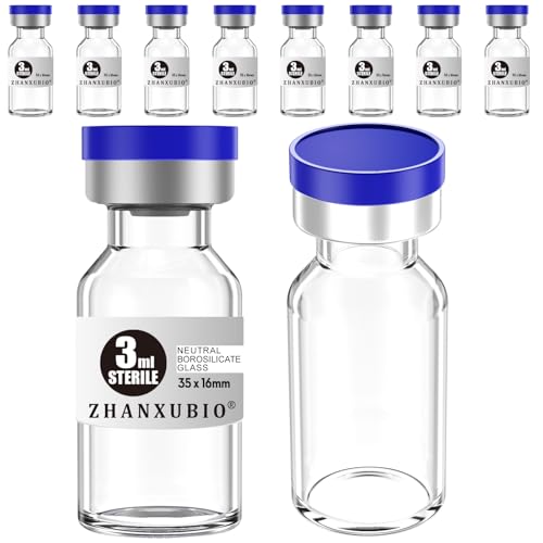 ZHANXUBIO Sterile Empty Vials with Self Healing Injection Port and Aluminum Plastic Cap,Sterile Package (3ml Clear 10PCS)