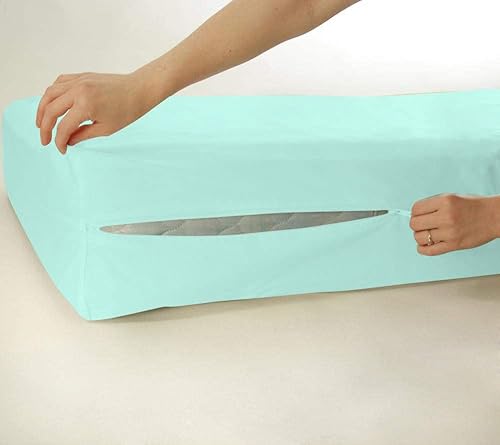 Miniatura 2 de 1 sábana bajera con cremallera, tamaño King, bolsillo profundo de 6 pulgadas, 400 hilos, 100% algodón egipcio (aguamarina)