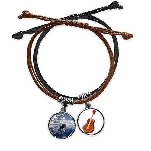 Pulsera cuerda mano cadena cuero guitarra pulsera náutica ajustable azul