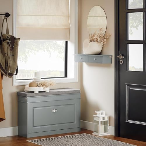 Image of Sabri SHOPEE Wooden Wall Cabinet with Drawers for Storage Floating Wall Shelf with Hidden Storage for Home Kitchen Office and Living Room (Grey, • 64W x 15D x 10H cm (2 Drawers))